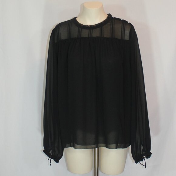 Wilfred Aritzia long sleeve black sheer ruffle collar blouse size large - Picture 2 of 9